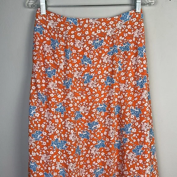 Anthropologie Maeve The Lille Side Slit Midi Skirt Size 6 Lined Orange Viscose - Picture 8 of 16
